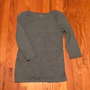 Loft 3/4 sleeve lace front scoop neck top
